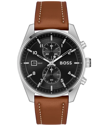 Мужские модные кварцевые часы Skytraveller Chrono из коричневой кожи, 44 мм brown leather