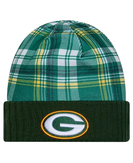 Мужская вязаная шапка с манжетами New Era в зеленом цвете Green Bay Packers Sideline Statement green