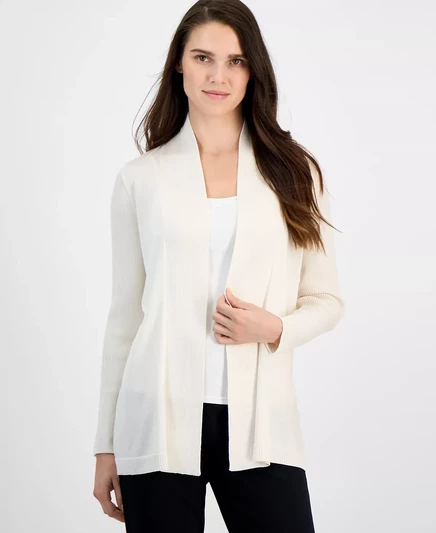 Женский кардиган с открытой передней частью из ткани Sonoma в рубчик от Anne Klein white dove