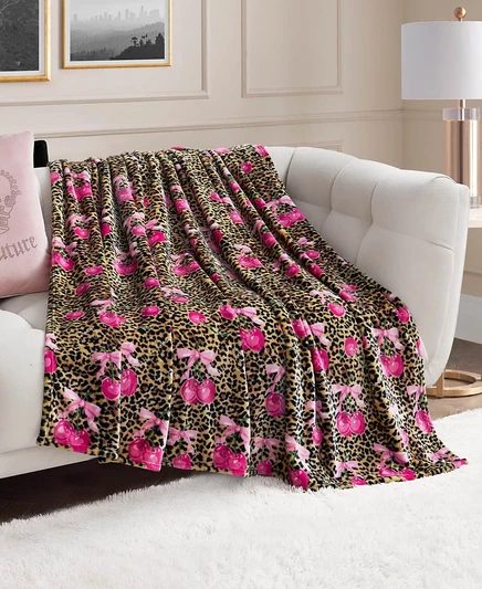 Плед Juicy Couture плюшевый оверсайз с принтом, розовый, 60″×70″
