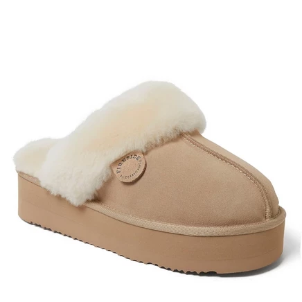Женские тапочки Dearfoams Fireside Melton из овчины, бежевые