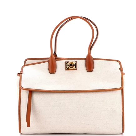 Женская сумка Salvatore Ferragamo Large Studio холщовая, бежево-коричневая