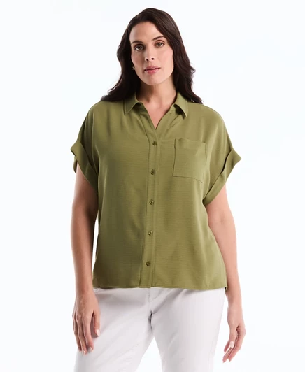Рубашка Rafaella Plus Size Roll с коротким рукавом зеленого цвета