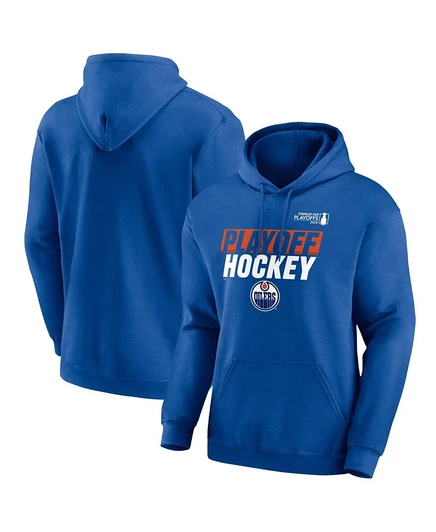 Флисовый пуловер с капюшоном Fanatics Men's Royal Edmonton Oilers 2025 для выхода в плей-офф Кубка Стэнли