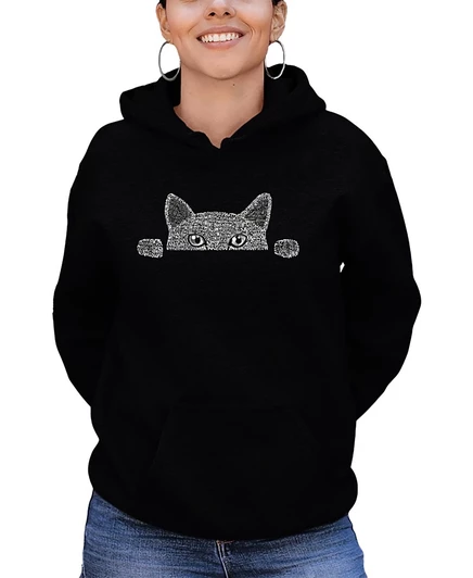 Женская толстовка с капюшоном Word Art Peeking Cat черного цвета