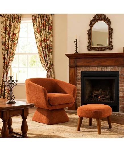 Ленивое кресло Streamdale Furniture с пуфиком, современное кресло с акцентом для отдыха, Мягкое кресло для чтения оранжевого цвета