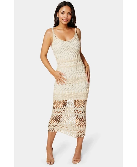 Женское макси-платье Bebe Geo Crochet Tank, бежевое