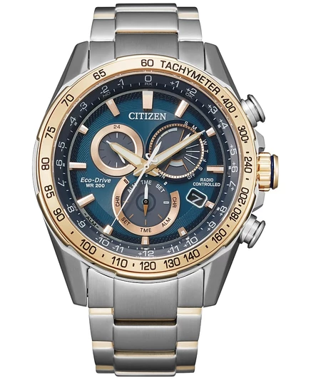 Мужские часы Citizen Eco-Drive с хронографом PCAT и двухцветным браслетом из нержавеющей стали диаметром 43 мм