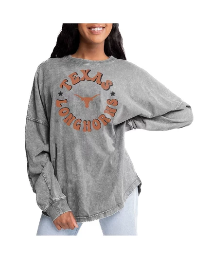 Женская серая футболка с длинными рукавами Texas Longhorns от Gameday Couture, выцветшая после стирки, с длинным рукавом оверсайз gray