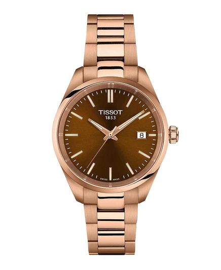 Часы-браслет из нержавеющей стали Tissot Унисекс с розовым золотом, 34 мм, коричневый