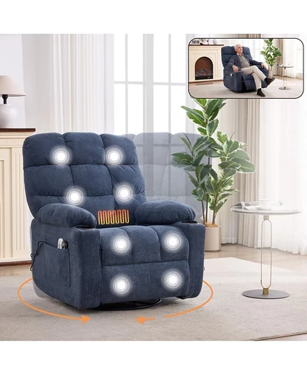 Тканевое кресло-реклайнер Streamdale Furniture с тепловым массажем, качалкой и поворотным механизмом