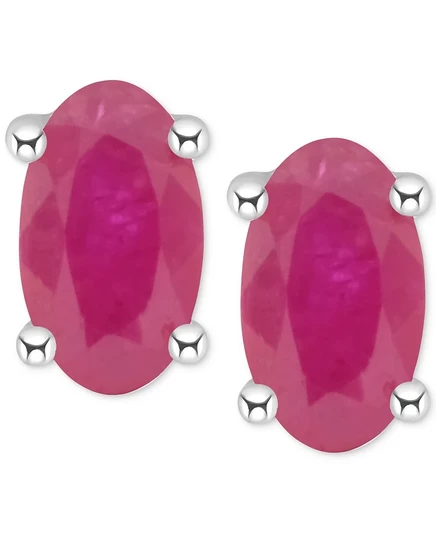 Серьги Macy's, овальные, белое золото 14 карат, рубин