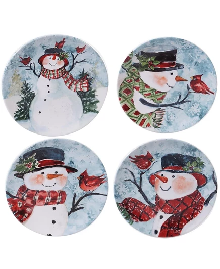 Тарелки Certified, Watercolor Snowman, сине-бело-красные