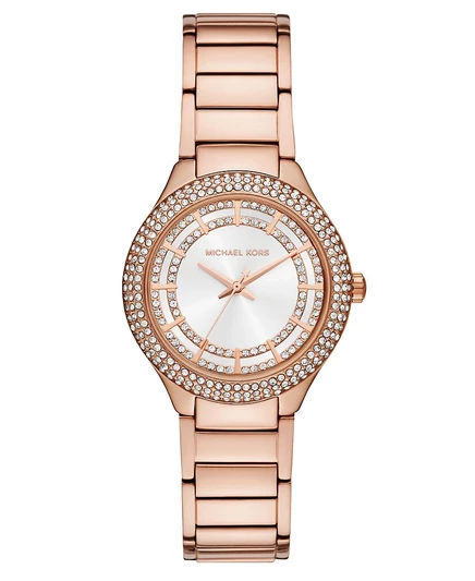 Женские часы Michael Kors Sylvia с тремя стрелками из нержавеющей стали цвета розового золота, 33 мм