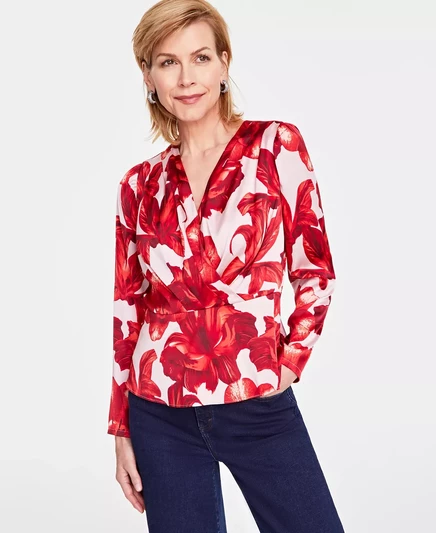 Женский топ с глубоким вырезом и принтом I.N.C. International Concepts, созданный для Macys bari blooms b