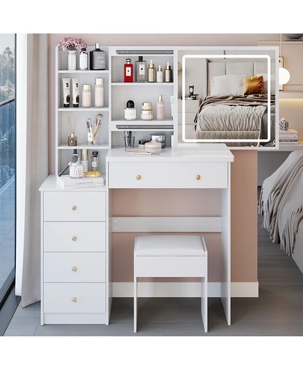 Туалетный столик Streamdale Furniture 37" со светодиодным зеркалом и табуретом белого цвета