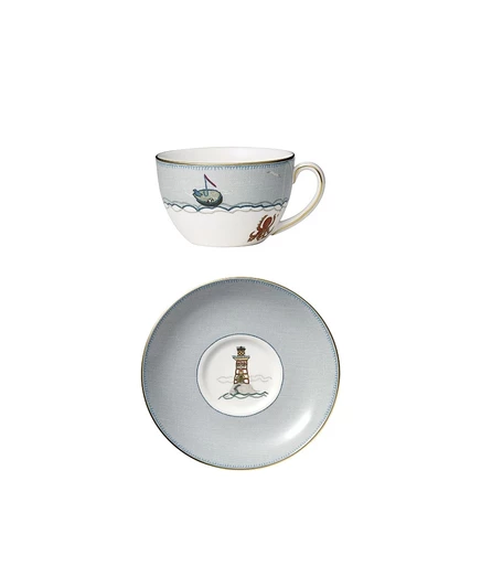 Чашка и блюдце Wedgwood «Sailor's Farewell» из костяного фарфора с позолотой, разноцветные