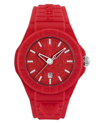 Мужские часы Plein Sport с новым кварцевым ремешком Fearless 3 Hand Date, красный силиконовый ремешок 46 мм, красный
