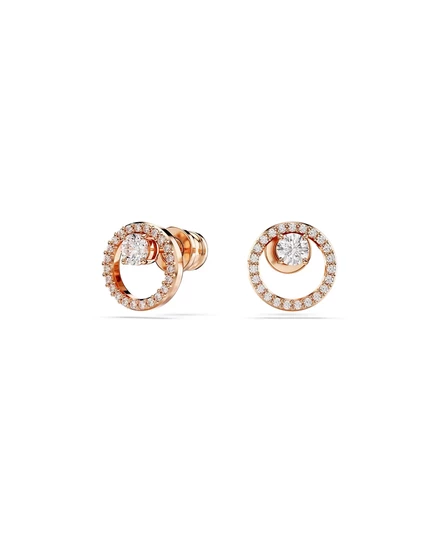 Серьги-гвоздики Swarovski круглой огранки, белые, Constella rose gold
