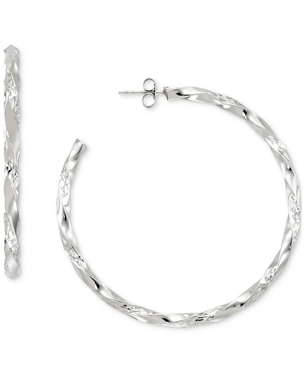 Серьги-кольца Macy's Diamond-Cut C-Hoop 5,7 см, серебристые