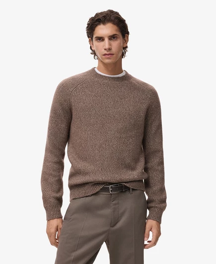 Мужской свитер тонкой вязки из смесовой шерсти medium brown