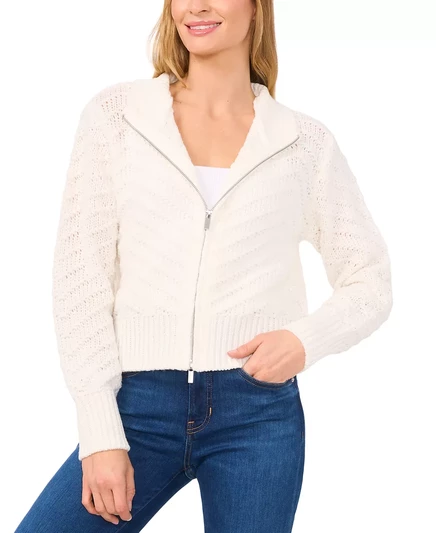  Женский текстурированный кардиган на молнии antique white