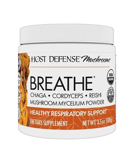 Host Defense Breathe Порошок для укрепления иммунитета и дыхания с Чагой, Рейши и кордицепсом, травяной для здоровья легких, 3,5 унции белого цвета