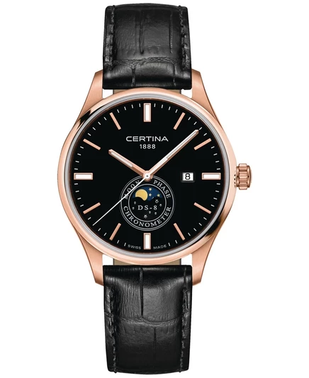 Мужские часы Certina DS-8 с фазой луны 41 мм, черные