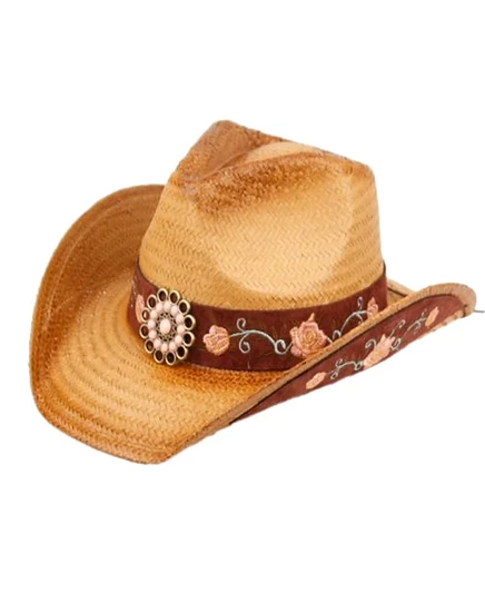 Ковбойская шляпа Epoch Hats Company с лентой в цветочек и заклепками коричнево-бежевого цвета