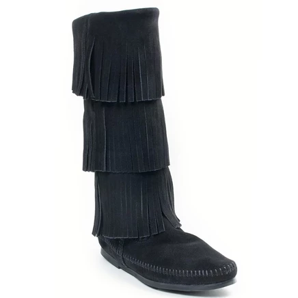 Женские сапоги Minnetonka с бахромой, замшевые, черные