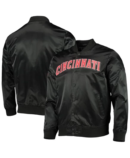 Мужская куртка Pro Standard Black Cincinnati Reds Wordmark из атласа с застежкой на молнию черного цвета
