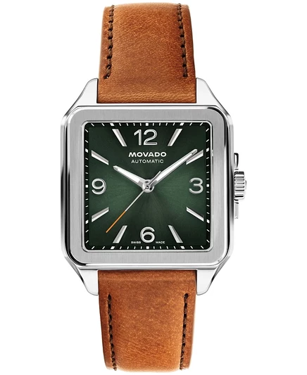 Мужские швейцарские часы Movado 1917 года выпуска из коньячной кожи с автоподзаводом, 35x45,2 мм