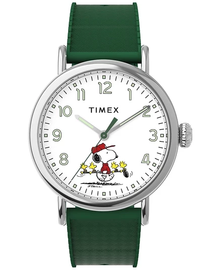 Мужские кварцевые аналоговые часы Timex Green Rubber, 40 мм зеленого цвета