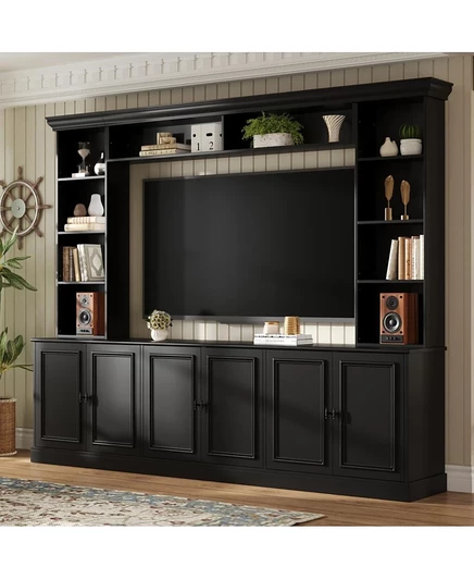 Элегантный развлекательный центр Streamdale Furniture из 4 предметов с книжной полкой и подставкой для телевизора черного цвета