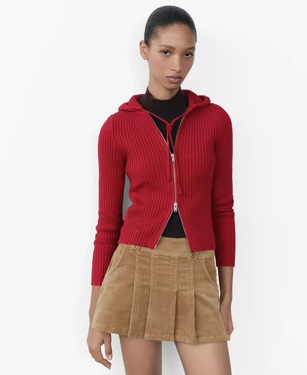 Женский кардиган с капюшоном в рубчик от Mango red