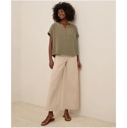 Женская хлопчатобумажная накидка Pact Coastal из двойной марли с коротким рукавом khaki green