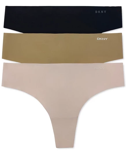 Женские трусы-стринги DKNY 3-Pk. Трикотажный крой Anywear, нижнее белье-стринги Anywear DK5026BP3 коричнево-бежевый