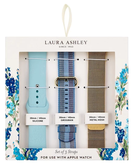 Женские комплекты Laura Ashley с золотистой сеткой, синим ремешком в крупный рубчик и синим силиконовым ремешком, совместимые с Apple Watch 38mm, 40mm, 41mm multi