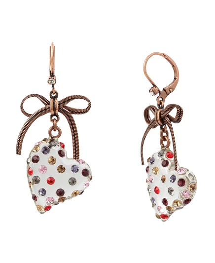 Серьги Betsey Johnson «Сердца» с кристаллами, разноцветные