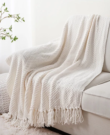 Плед Battilo Herringbone Chenille, 127×152 см, кремовый