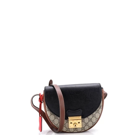 Женская сумка Gucci Small Padlock Saddle из холста и кожи, коричневая