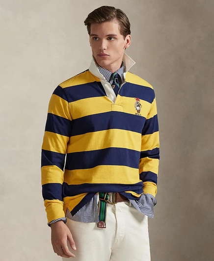 Мужской свитер Polo Ralph Lauren Polo Bear из саржи в полоску для регби желтый