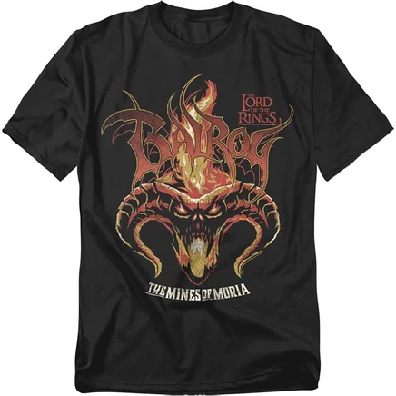 Мужская футболка Lord of the Rings Moria Balrog Flames, черная
