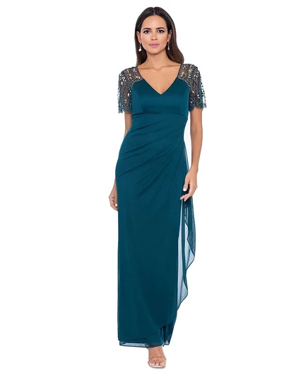 Женское платье Xscape Beaded-Sleeve, изумрудное
