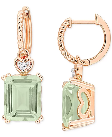 Серьги Macy's с зеленым кварцем 6,38 кт, розовое серебро