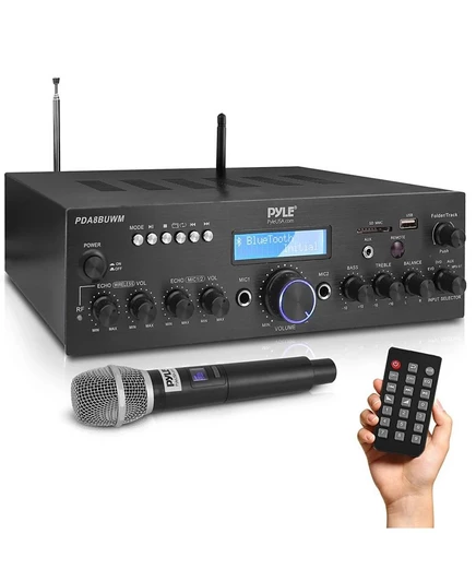 Усилитель-ресивер Pyle Bluetooth 200 Вт с UHF микрофоном, черный