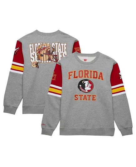 Мужская толстовка-пуловер Mitchell & Ness Heather Gray от Florida State Seminoles Throwback Allover 4.0