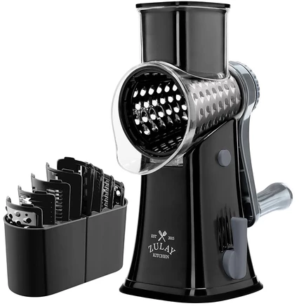 Rotary Cheese Grater with 5 Interchangeable Stainless Steel Blades gray
