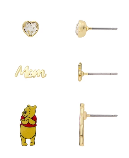 Серьги Disney Winnie the Pooh, 3 пары, фианиты, золотые