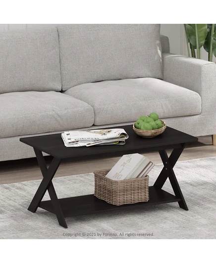 Компактный журнальный столик Furinno из ДСП толщиной 35,4 дюйма, скрещенный крест-накрест, черный